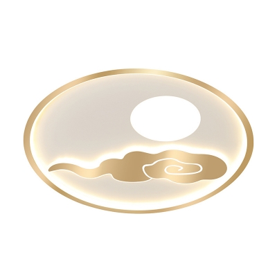 Gold Circle Ceiling Mounted Fixture Kids LED Acrylic Flush Light in Warm/White Light with Cloud and Sun Pattern