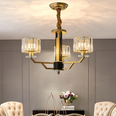 

Gold Cylinder Chandelier Lamp Postmodern 3/6-Light Prismatic Crystal Ceiling Pendant for Hotel, HL693982