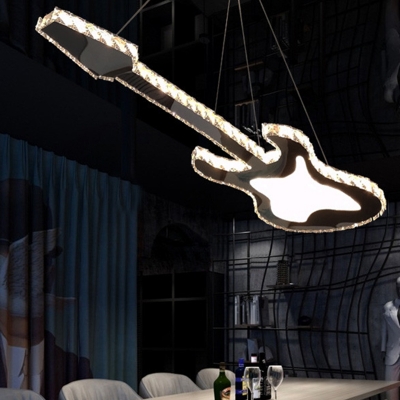 Guitar Ceiling Pendant Light Simplicity Beveled Crystal LED White Chandelier Lamp Fixture