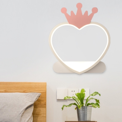 Heart with Crown Wall Lamp Contemporary Acrylic Pink/Gold LED Wall Mount Light Fixture for Bedroom