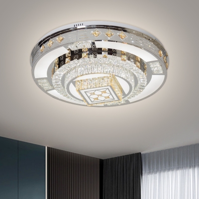 Layered Crystal Flush Mount Fixture Simple Chrome Square Patterned LED Ceiling Flush in Warm/White Light, 19.5