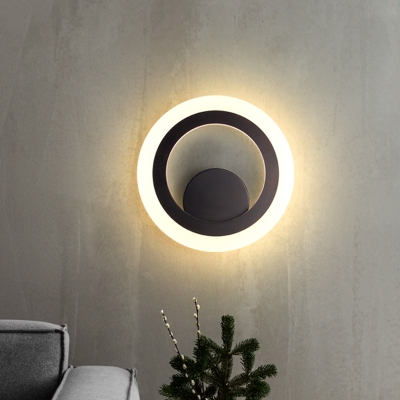 LED Great Room Wall Lighting Ideas Modern Black Wall Sconce with Circular Metal Shade in Warm/White Light