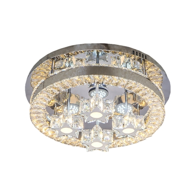 LED Parlor Semi Flush Mount Lighting Modernist Silver Ceiling Light with Star/Arc Clear Crystal Block Shade