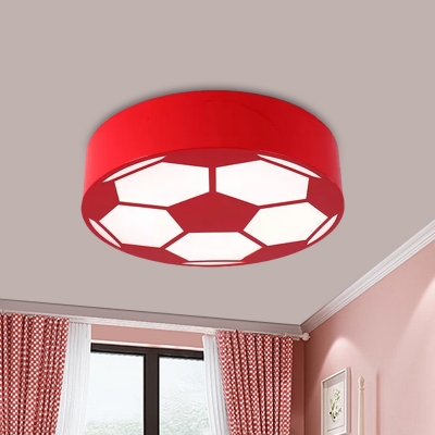 LED Playroom Close to Ceiling Lamp Modernism Black/Red/Yellow Flush Mount Light with Football Acrylic Shade