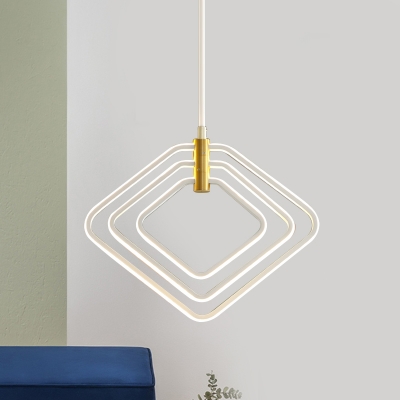 Minimal Rhombus Pendant Chandelier Metal Dining Room LED Hanging Lamp Kit in Black/White, 13