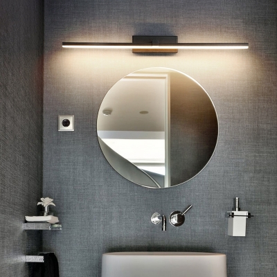 Minimalism Linear Vanity Mirror Lamp Metal LED Toilet Wall Sconce with Oblong Backplate in Black, Warm/White Light