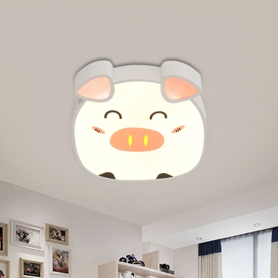 Minimalist LED Ceiling Lighting White Cartoon Piggy Flush Mount Fixture with Acrylic Shade in Warm/White/Natural Light