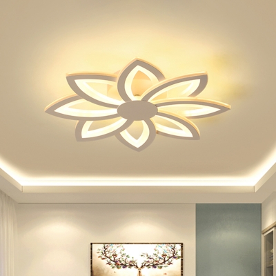 Modern Flower Flush Light Fixture Acrylic LED Bedroom Flush Mount Spotlight in White