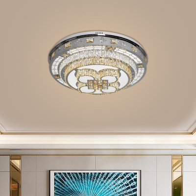 Modern Petal Flush Mount Clear Crystal Living Room LED Ceiling Lighting in Chrome, Warm/White Light