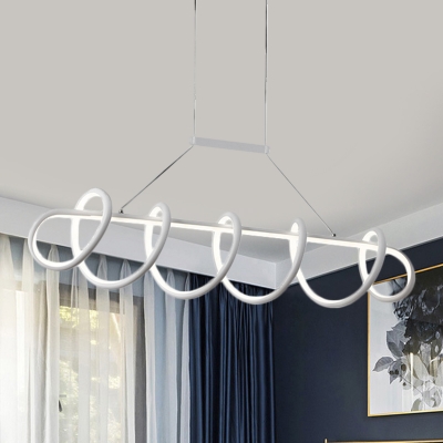 Modern Twist Shape Island Pendant Light Metal Playroom LED Hanging Lamp Kit in White/Black