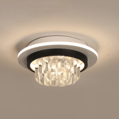Modernism LED Flush Mount Lamp Black Round/Square Ceiling Fixture with Clear Crystal Shade for Corridor