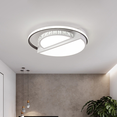 Modernist Circle Flush Ceiling Light Crystal LED Bedroom Flush-Mount in White with Acrylic Shade