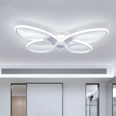 Modernist LED Flush Mount Fixture White Butterfly Ceiling Lighting with Metallic Shade in Warm/White/Natural Light