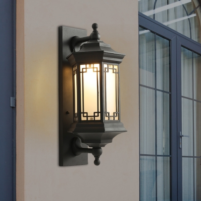 Pavilion Yard Wall Mount Lighting Industrial Opal Glass 1 Light Black Finish Wall Lamp