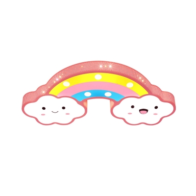 Rainbow Kindergarten LED Flushmount Acrylic Cartoon Ceiling Flush Mount Lamp in White/Pink/Blue with Hollowed Out Design