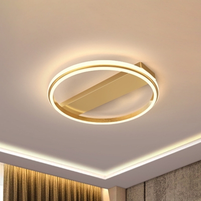 Ring Sleeping Room Semi Flush Light Metal LED Modernist Ceiling Mounted Fixture in Gold/Coffee, 16.5