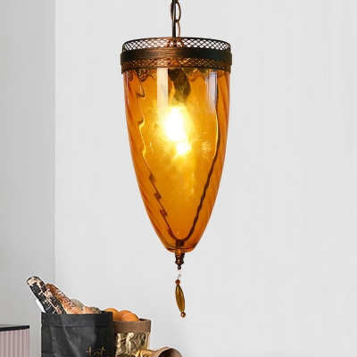 Rust Tapered Suspension Pendant Countryside Amber Glass 1 Bulb Dining Room Hanging Light Fixture