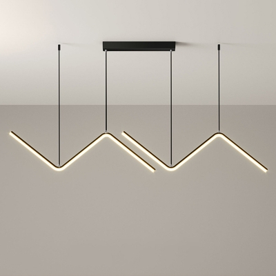 Simple Chevron Island Pendant Metal Dining Room LED Ceiling Hang Fixture in Black/Gold, Warm/White Light