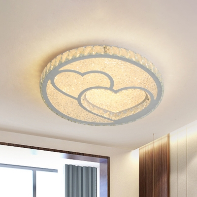 Simple Circle Flush Mount Light Crystal LED Bedroom Ceiling Lighting in Stainless-Steel with Loving Heart Design, Warm/White Light