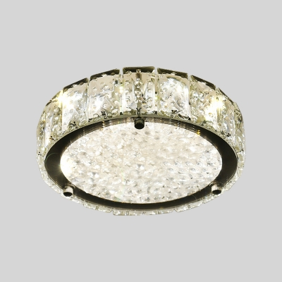 Simple LED Flush Mount Lighting Stainless-Steel Round/Square/Flower Ceiling Lamp with Clear Crystal Shade in Warm/White Light