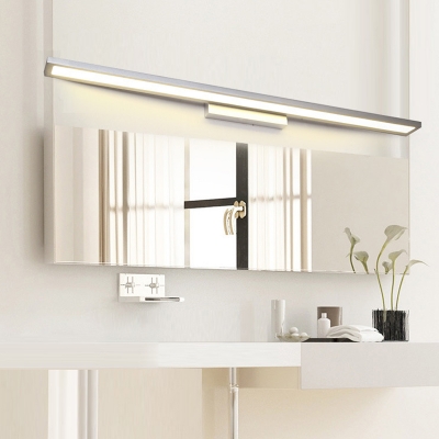 Simple Rectangle Vanity Wall Sconce Metallic LED Bathroom Wall Lighting Ideas in Black/Silver, Warm/White Light