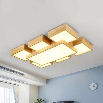 Splicing Block Bedroom Ceiling Flush Light Wooden Modern LED Flush Mount Recessed Lighting in Beige, 26