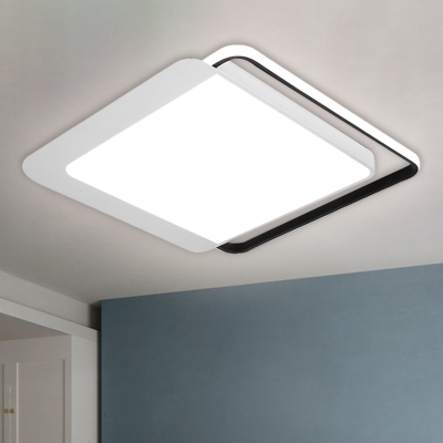 Square Sleeping Room Flush Light Metal LED Simplicity Ceiling Mounted Fixture in White