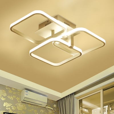 Square Study Room Semi Flush Mount Metal LED Minimalism Ceiling Light Fixture in White