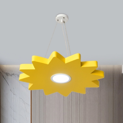 Sun/Star/Moon Chandelier Lamp Cartoon Style Metallic Playing Room LED Hanging Light Kit in Yellow/Orange/Blue