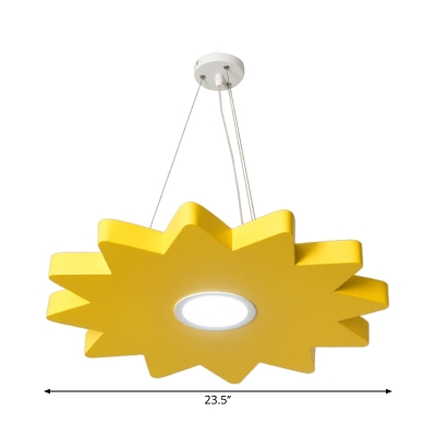 Sun/Star/Moon Chandelier Lamp Cartoon Style Metallic Playing Room LED Hanging Light Kit in Yellow/Orange/Blue