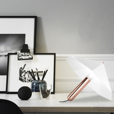 Umbrella-Like Bedroom Desk Lamp Metallic 1 Light Scandinavian Night Table Lighting in White