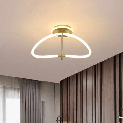 Wavy Ring Metallic Semi Flush Light Modernist LED Gold Ceiling Mounted Fixture for Sleeping Room