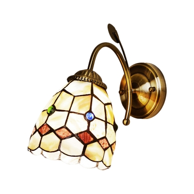 1 Head Corridor Wall Mount Lamp Baroque Gold Wall Lighting Fixture with Tapered Shell Shade