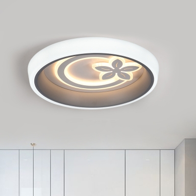 Acrylic Drum Flush Mount Lighting Fixture Kids LED Ceiling Lamp in White with Flower Pattern