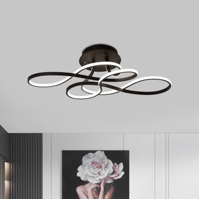 Acrylic Twist Semi Flush Ceiling Light Simple Black/White Finish LED Lighting Fixture in Warm/White Light for Bedroom
