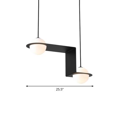 Ball Multi Pendant Simplicity Opaline Glass 2 Bulbs Restaurant Ceiling Hang Fixture in Black, Warm/White Light