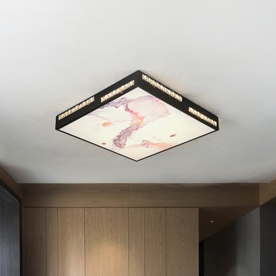 Black Square Flush Mount Fixture Simplicity LED Acrylic Ceiling Flush with Crystal Block Deco