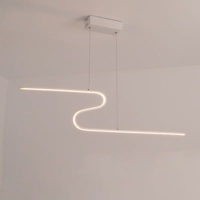 Black/White Curved Linear Island Lamp Modern Metal LED Hanging Light Fixture, Warm/White Light