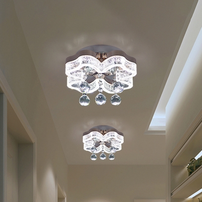 Chrome LED Flower Flushmount Lighting Minimalist Acrylic Ceiling Fixture with Crystal Ball Deco