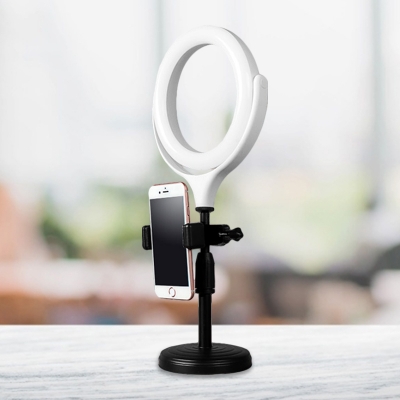 Circle Fill Light Simplicity Metallic Cellphone Mount LED Vanity Lighting in Black, USB