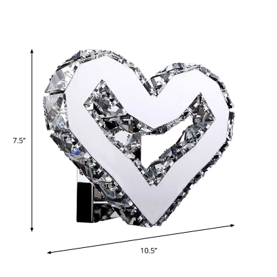 Clear Crystal Heart Wall Lamp Modern Style LED Wall Mounted Light in Stainless-Steel, Warm/White Light