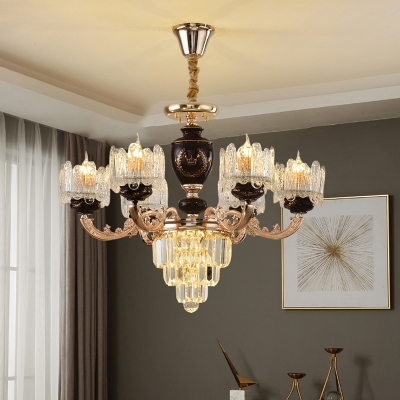 Crystal Candle Chandelier Light Fixture Modern 6 Bulbs Hanging Ceiling Light in Gold and Black