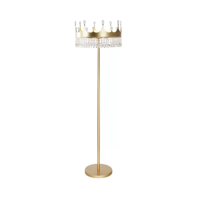 Crystal Drip Crown Shape Floor Light Modernist 1 Light Living Room Standing Lamp in Champagne