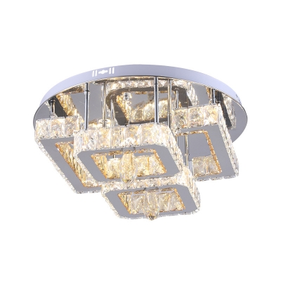 Dining Room LED Semi Flush Light Modernity Chrome with Squared Clear Crystal Shade