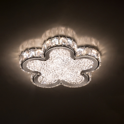 Flower Flush Mount Fixture Modernist Faceted Crystal LED Corridor Ceiling Light in Stainless-Steel, Warm/White Light