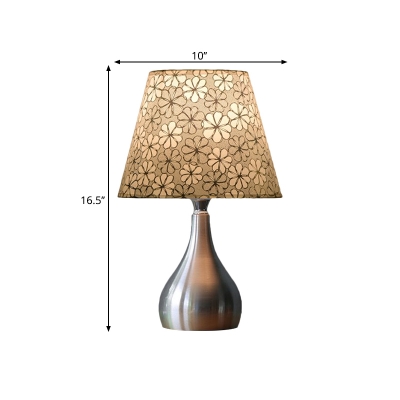 Gourd Bedroom Desk Light Metal 1 Head Minimalist Night Lamp with Conical Fabric Shade in Silver