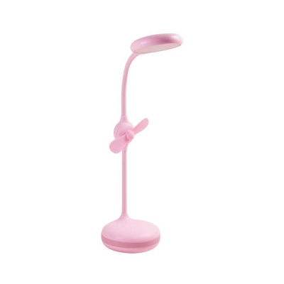 Kids Flexible Gooseneck Touch Study Lamp Plastic Bedroom USB Charging LED Reading Light in Blue/White/Pink with Mini Fan Function