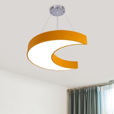 Kids LED Chandelier Lamp Fixture Yellow/Blue Crescent Suspension Pendant with Acrylic Shade