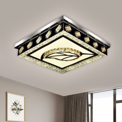 Leaf/Square Bedroom Ceiling Flush Mount Hand-Cut Crystal Simple Style LED Flush Light in Nickel