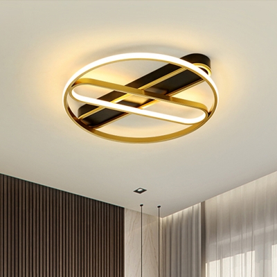 LED Bedroom Flush Mount Lighting Simplicity Gold Ceiling Flush with Ring Metal Shade, 16.5